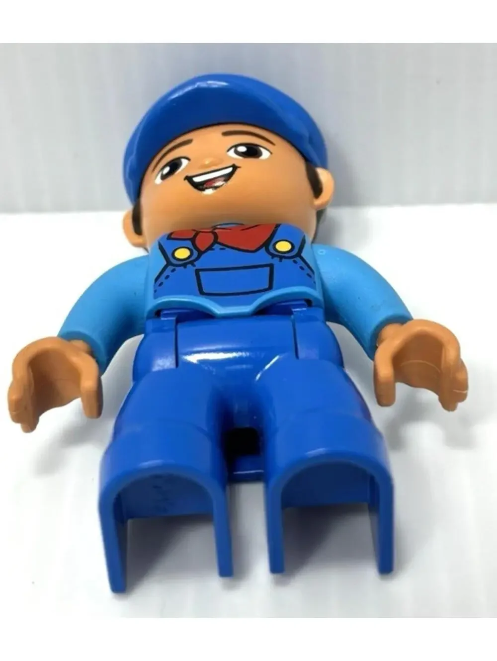 LEGO Duplo Figure Blue Train Driver Engineer Mechanic Blue Hat Overalls GUC